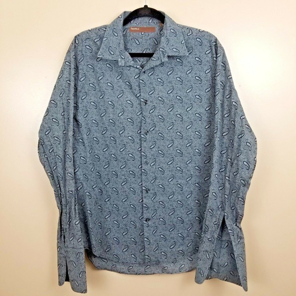 Perry Ellis Men L Gray Paisley Dress Shirt
